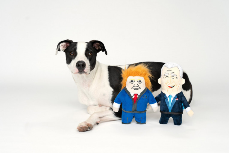 Psi dobili igračke s likovima kandidata za američkog predsednika, Džo pišti, Dognald gunđa