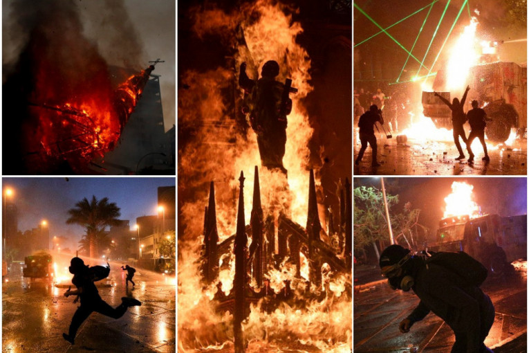 Uznemirujuće fotografije obišle planetu: Masovni protesti u Čileu, crkva iz 19. veka izgorela do temelja