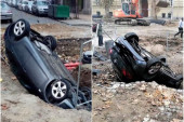 Slučaj prevrtanja vozila na krov: Rupe na prestoničkim ulicama "pojele" dva automobila (FOTO)