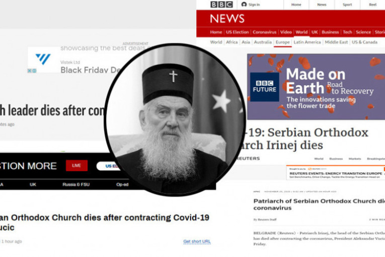 Svetski mediji o smrti patrijarha SPC: Irinej se odlučno protivio nezavisnosti Kosova (FOTO)