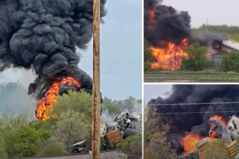 Katastrofa u Ajovi: Voz sa opasnim materijama iskočio iz šina, bukte vagoni (FOTO, VIDEO)