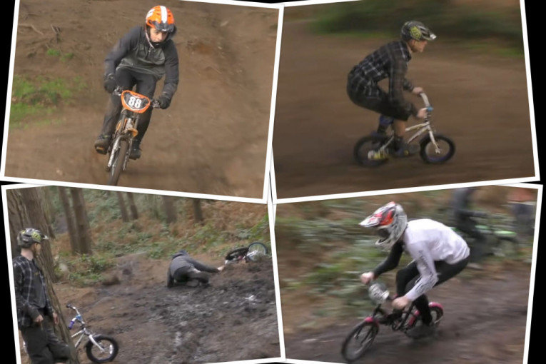 Žal za detinjstvom: Veliki dečaci spuštaju se malim biciklima niz brdsku stazu i to je urnebesno (VIDEO)