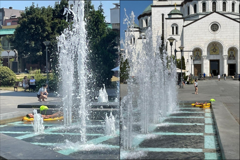 Osladilo joj se: Žena koja se brčkala u fontani ispred Hrama danas ponela i - dušek (FOTO/VIDEO)