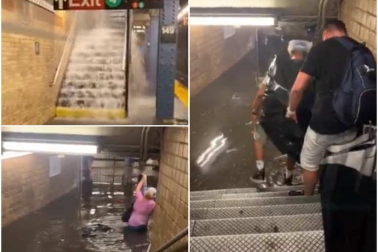 Pravi potop u Njujorku: U metrou se voda sliva sa svih strana, putnici navlače kese, pa se snalaze
