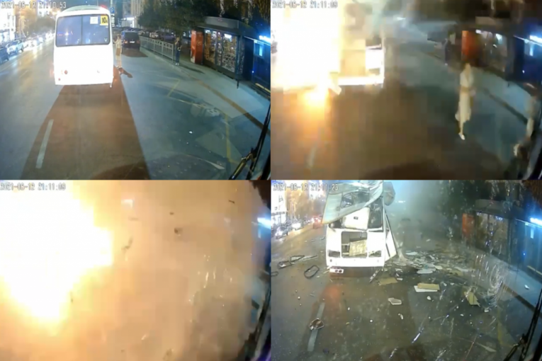 Snimljen trenutak eksplozije autobusa: Žena za dlaku izbegla da bude jedna od žrtava (VIDEO)