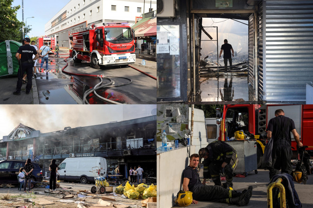Tužno jutro nakon požara u Bloku 70: Građani prekriveni pepelom spasavaju robu, izmoreni vatrogasci spavaju na pločniku (FOTO)