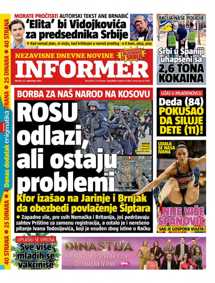 Prelistavanje štampe za utorak, 28. septembar 2021. godine