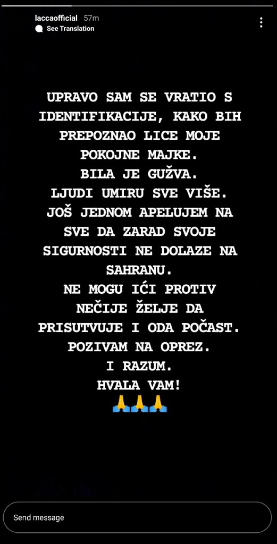 Oglasio se Laća uoči sahrane Marine Tucaković: Samo da preguram ovaj dan... (FOTO)