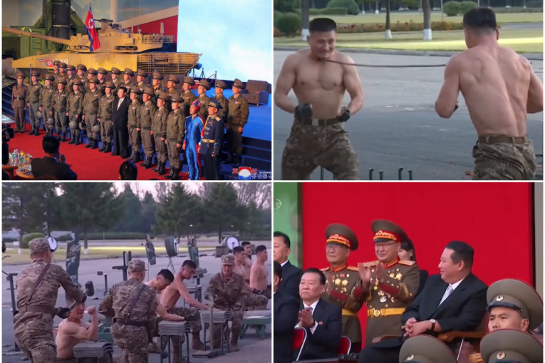 Bizarni prizori iz Severne Koreje: Vojnici vratovima lome šipke, a posebnu pažnju privukao čovek u plavom kostimu (VIDEO)