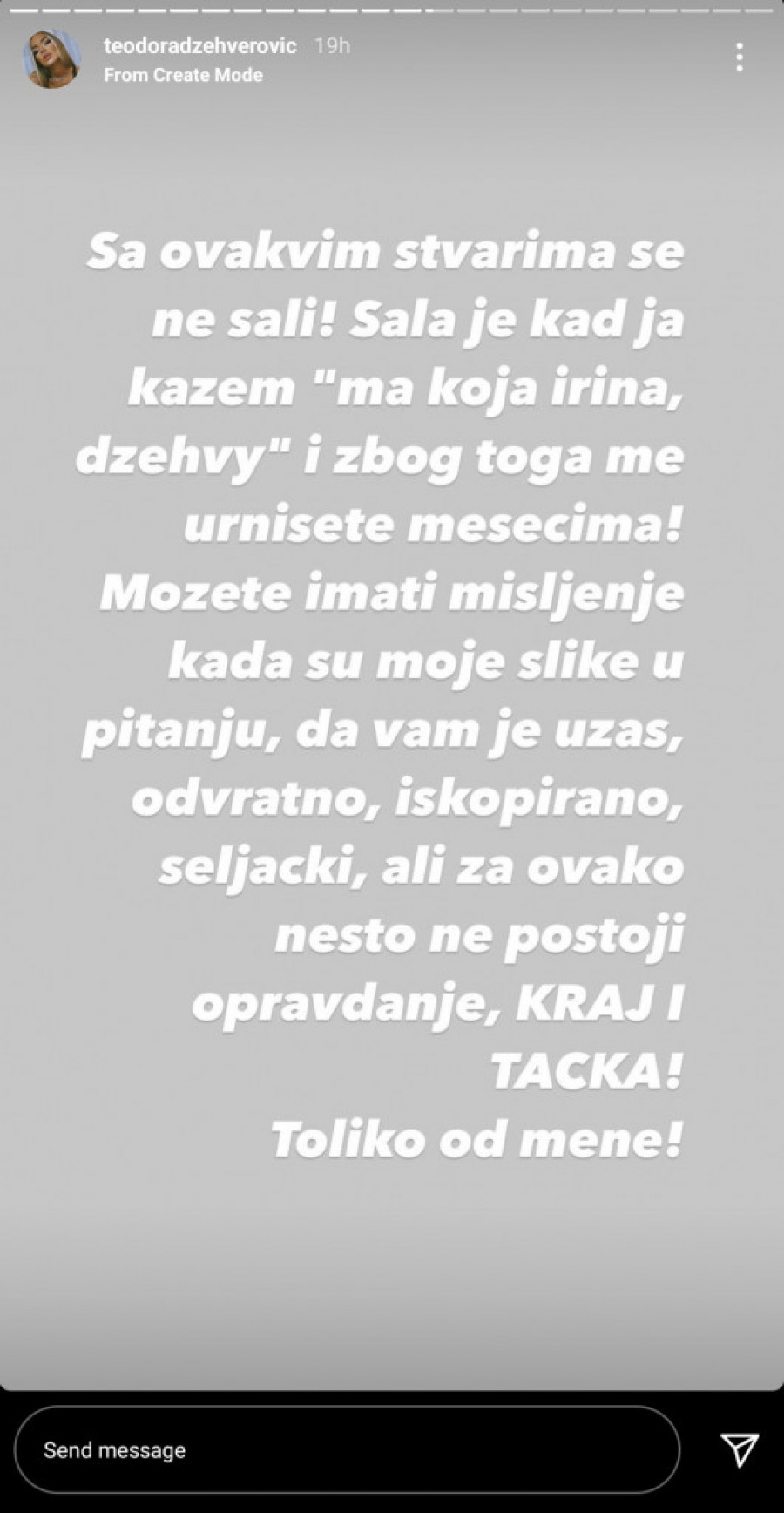 Teodora Džehverović Instagram screenshot