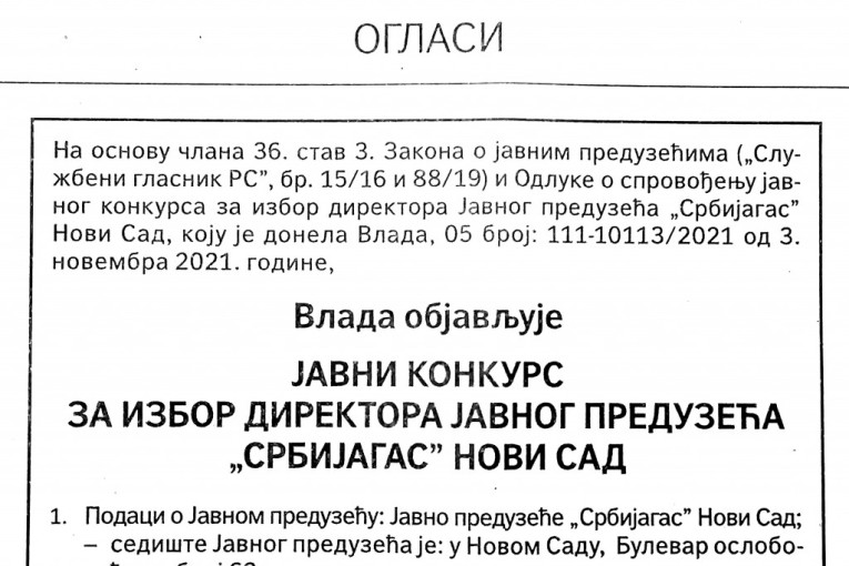 Vlada Srbije traži Bajatovićevog naslednika? Raspisan konkurs za direktora Srbijagasa