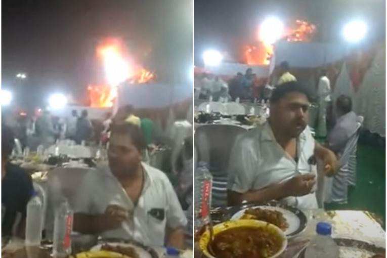 Prioriteti su prioriteti: Na venčanju izbio veliki požar, ali ova dva muškarca nisu htela da se odvoje od hrane! (VIDEO)