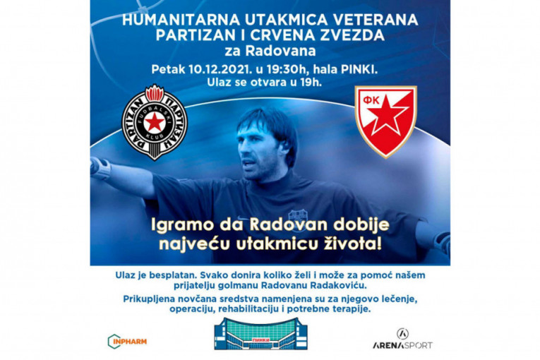 Veterani Partizana i Crvene zvezde večeras u Pinkiju igraju za pomoć obolelom Radovanu Radakoviću