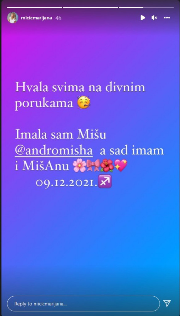 Marijana Mićić se oglasila prvi put posle porođaja: Imala sam Mišu, sada imam i MišAnu! (FOTO)