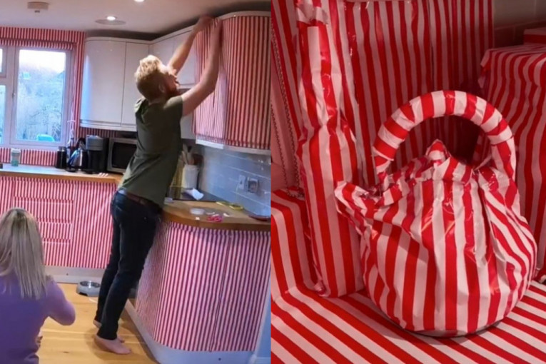 Genijalna ideja ili potpuna ludost? Celu kuhinju i dnevnu sobu je obmotao u papir za pakovanje poklona (VIDEO)