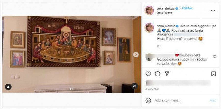 Ručno izrađena „Tajna večera" koju je Seka Aleksić čekala godinu i po dana, Instagram screenshot / seka_aleksic