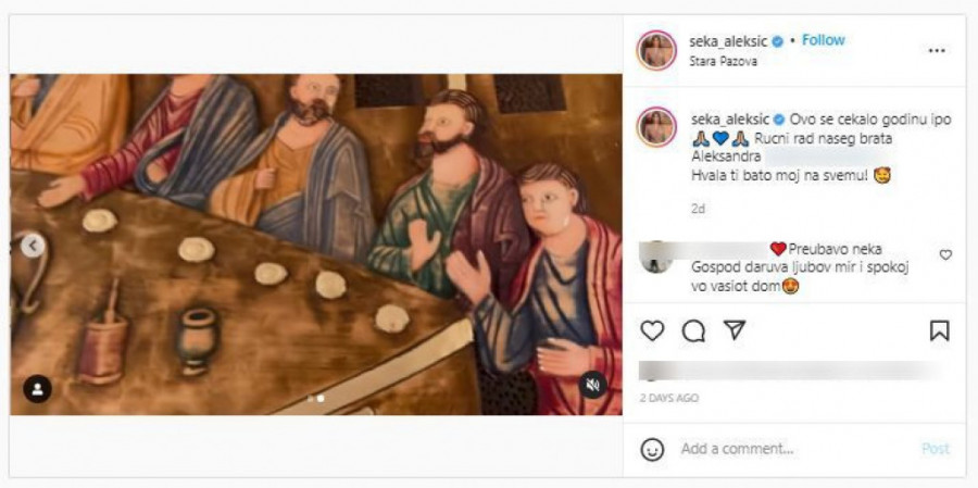 Ručno izrađena „Tajna večera" koju je Seka Aleksić čekala godinu i po dana, Instagram screenshot / seka_aleksic