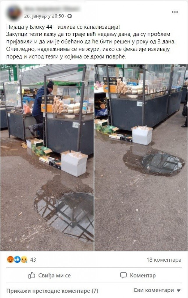 Bura na mrežama zbog izlivanja kanalizacije na pijaci u Bloku 44,  a evo kako sve izgleda na licu mesta! (FOTO)