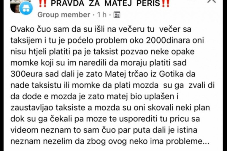 Pojavile se nove teorije o nestanku Mateja: Kobne večeri je imao problem s taksistom i računom od 2.000 dinara?
