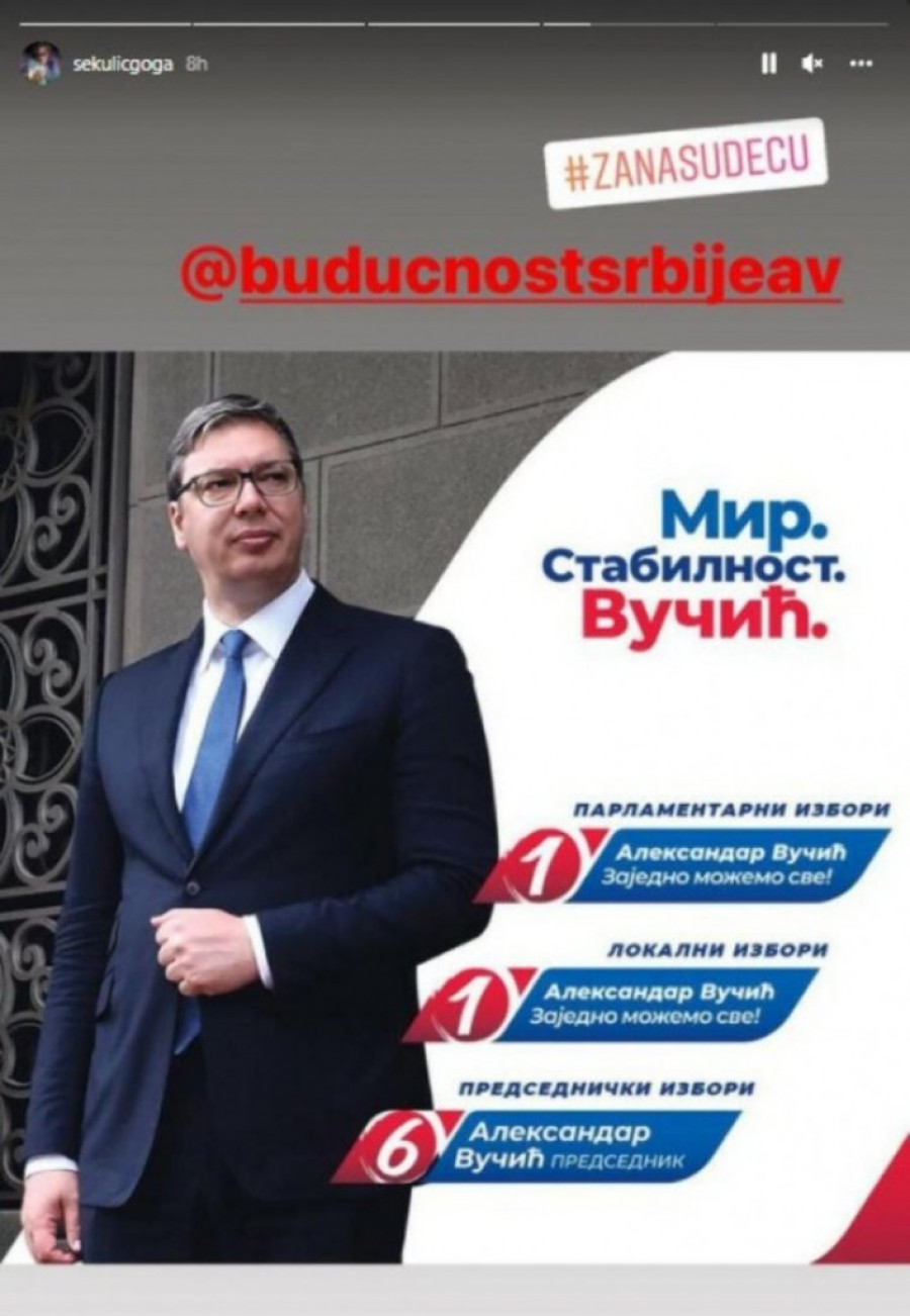 Jasan slogan koji nije uneo ni zrno sumnje kada je reč o odluci 3. aprila: Goga Sekulić uz predsednika Vučića (FOTO)