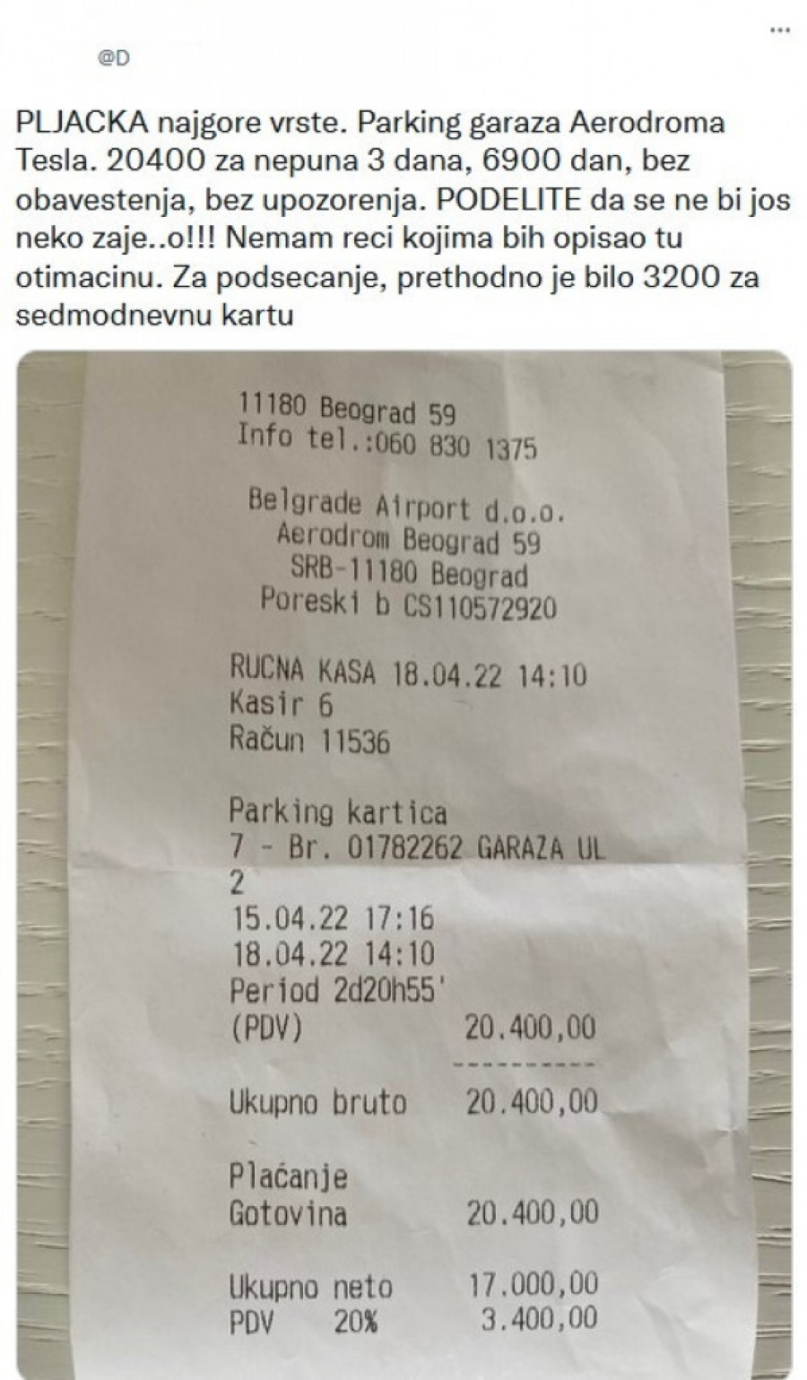 Cena parkiranja na Aerodromu "Nikola Tesla" nije mala, ali postoje i alternativna rešenja