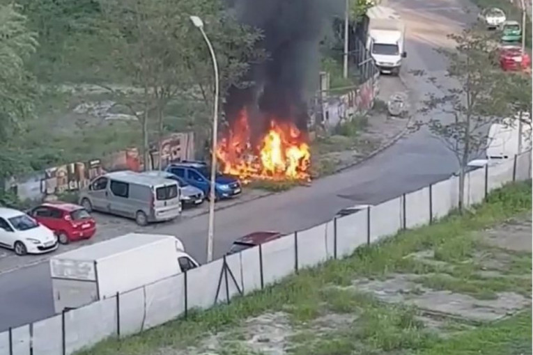 Plamen progutao auto na Dorćolu: Vatrogasci dojurili, ali od kola ostao samo okvir (VIDEO)