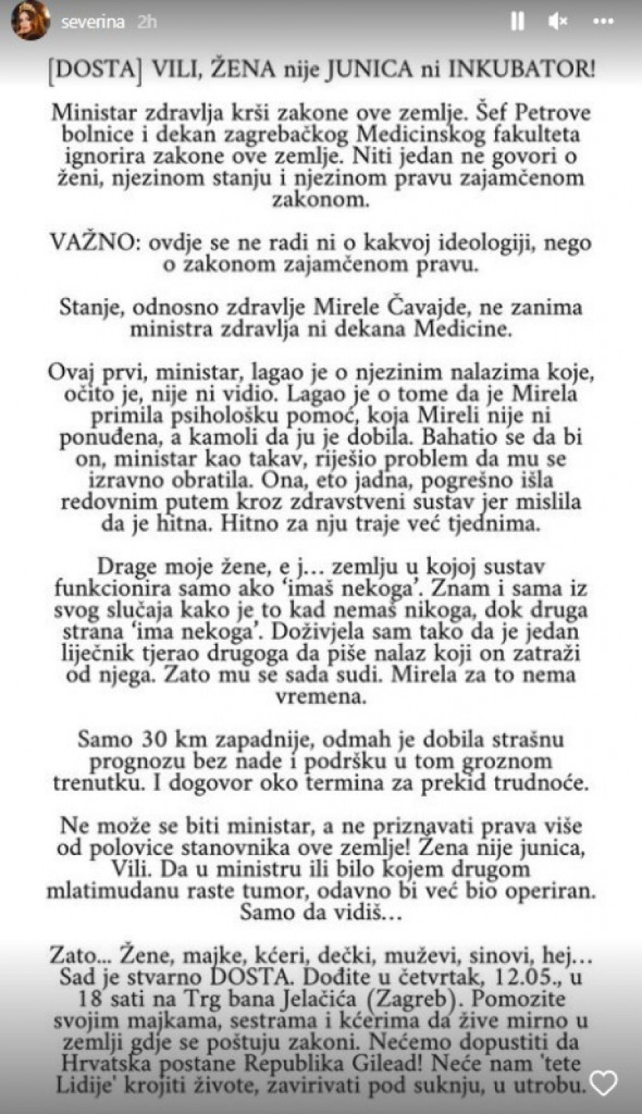 Severina "udarila" na hrvatskog ministra zdravlja: Javno pozvala građane na protest (FOTO)