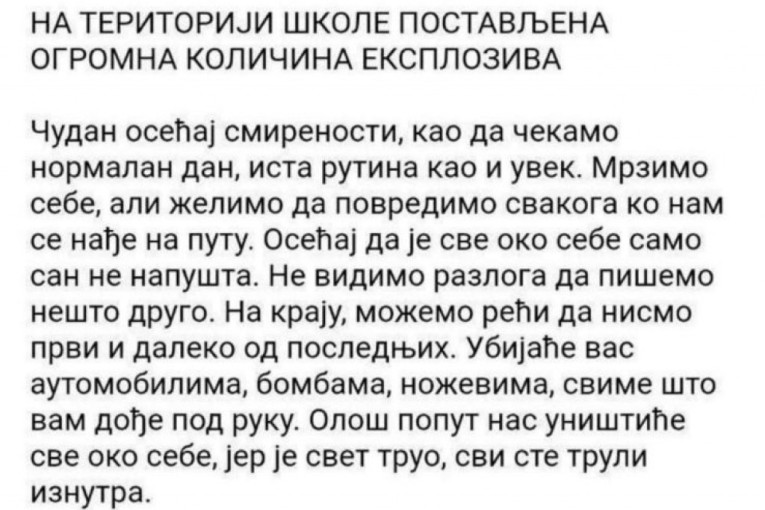 Jeziv sadržaj mejla - pretnje stigle u beogradske škole: "Mrzimo sebe, ali želimo da povredimo svakoga ko nam se nađe na putu"