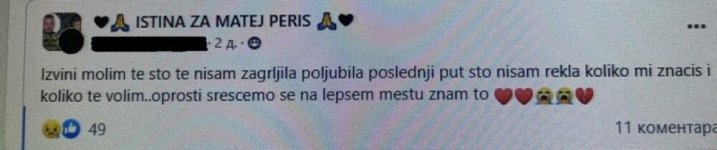 "Izvini što te nisam poljubila poslednji put": Devojka iz Srbije ostavila poruku Mateju Perišu i zaintrigirala mnoge