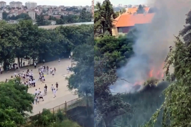 Maturanti izazvali požar u školi na Voždovcu? Vatra buknula u dvorištu, vatrogasci brzo intervenisali (VIDEO)