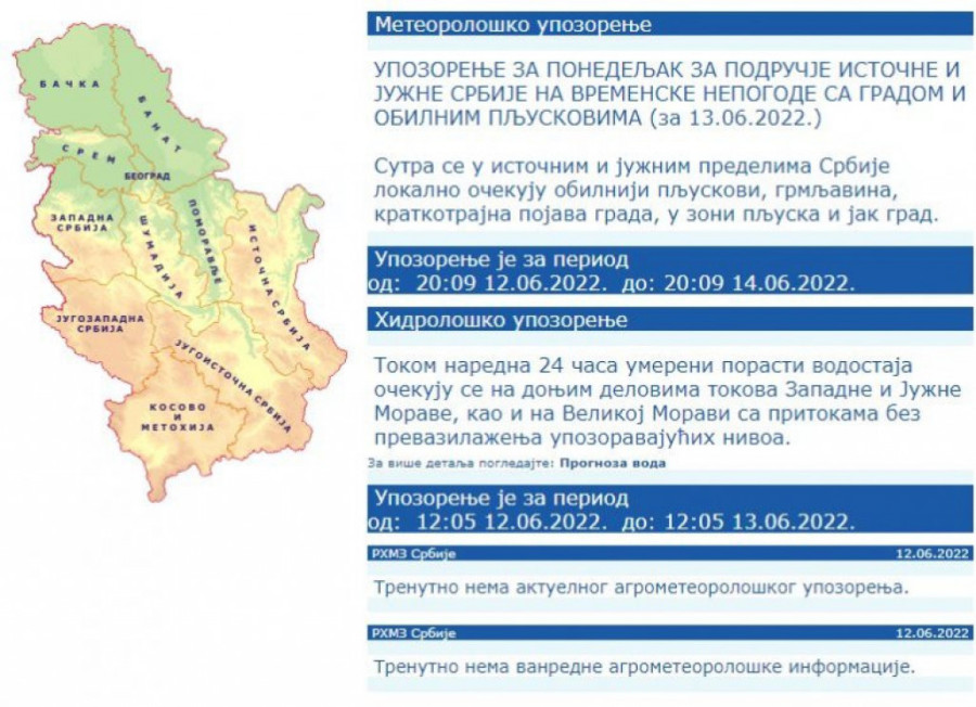 Novo upozorenje RHMZ-a: Delove Srbije očekuje grmljavina i kiša