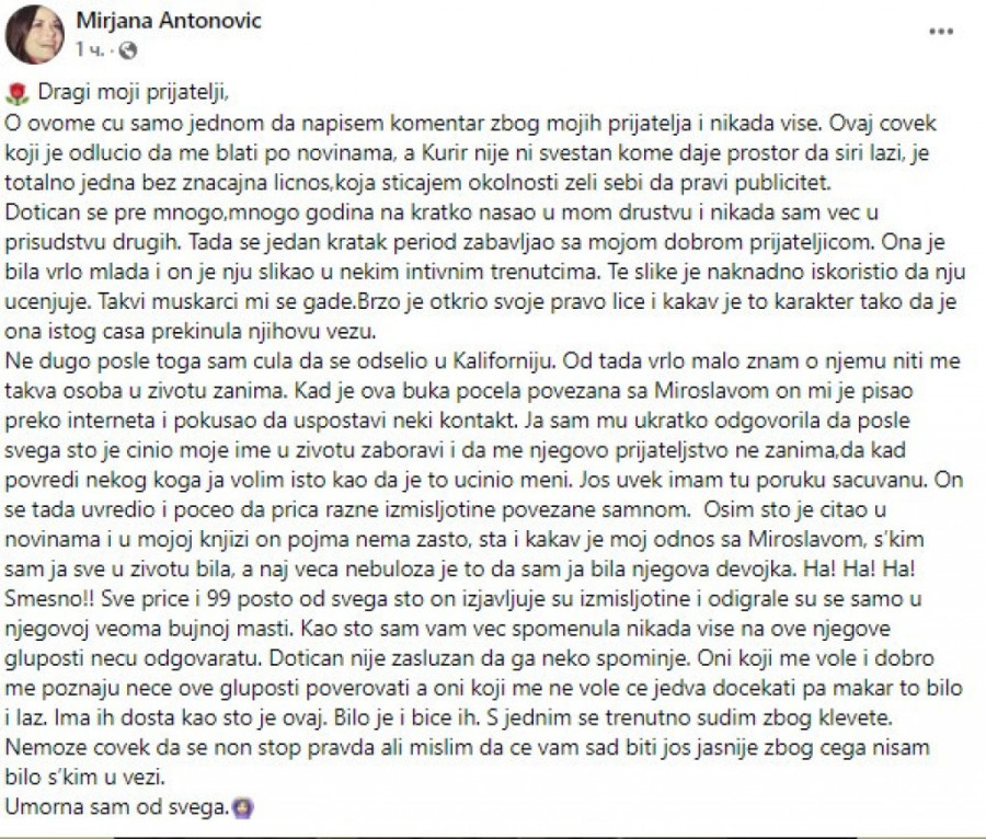 Mirjana Antonoviću uzvraća udarac Zoranu Pavloviću: Gadi mi se, ucenjivao je devojku intimnim fotkama