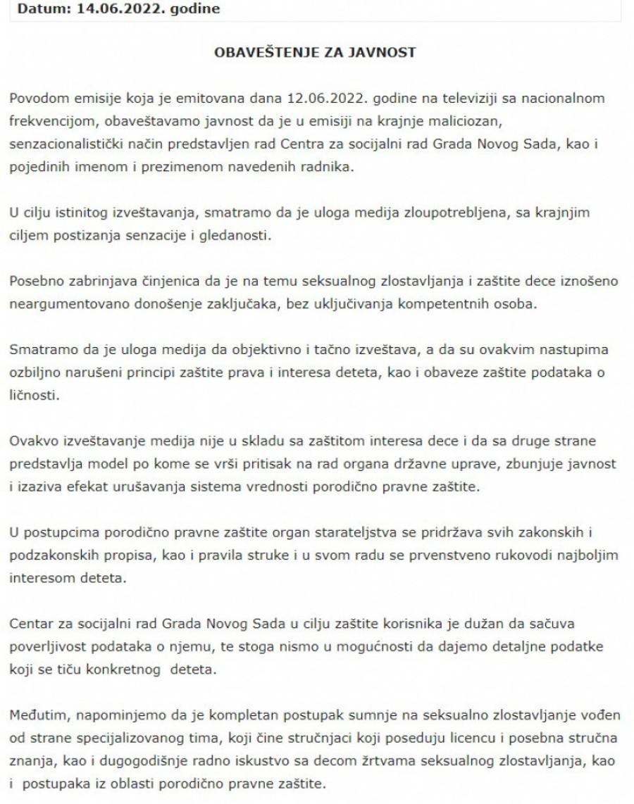 Socijalni radnici "gluvi" na slučaj navodnog zlostavljanja devojčice (3): Pitanje o bezbednosti deteta za njih je senzacionalističko!