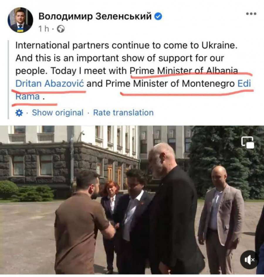 Još jedan gaf zvaničnog Kijeva: Zelenski pomešao Ramu i Abazovića (FOTO)