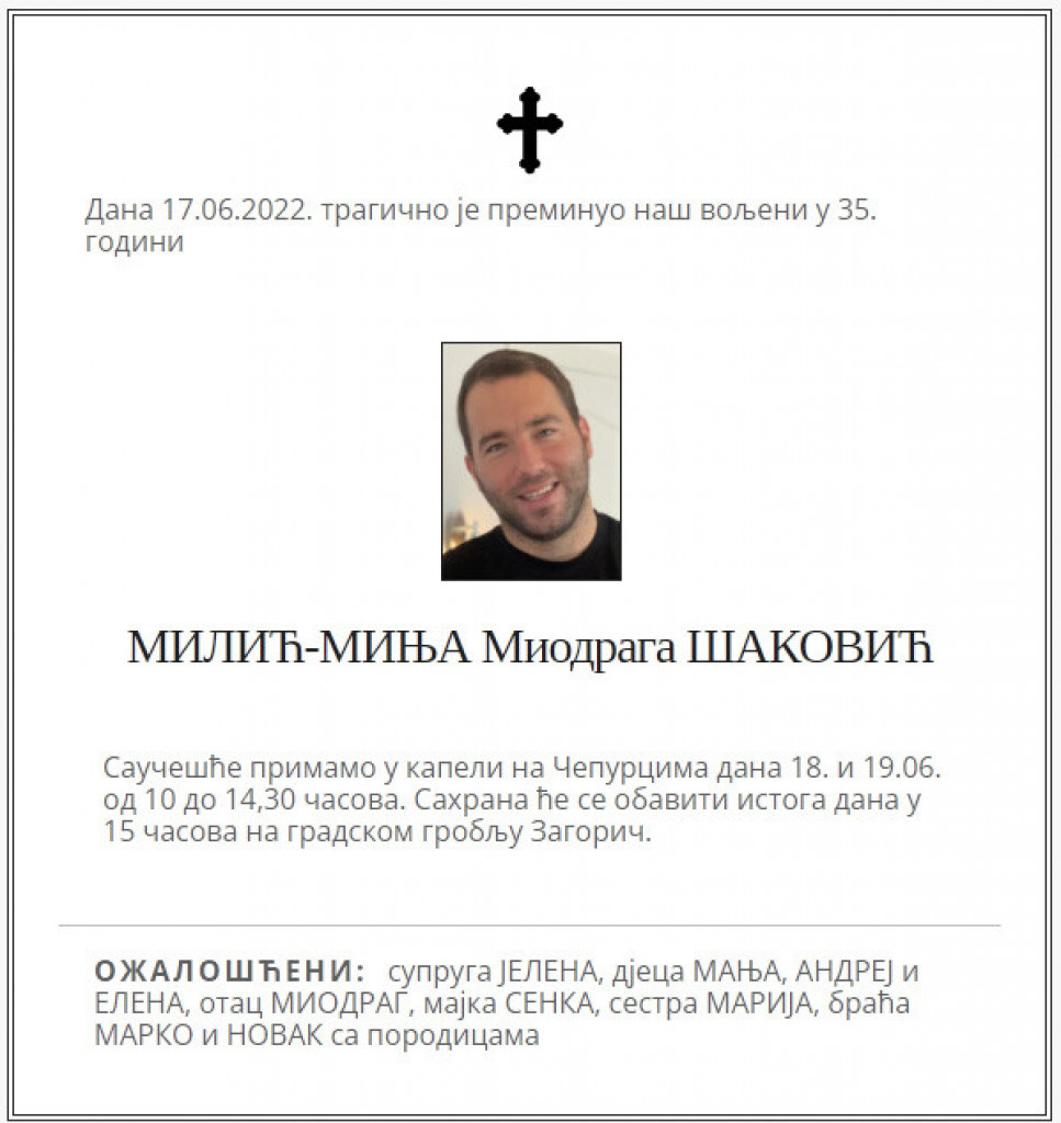 DNK tragovi sa mesta ubistva Minje Šakovića poslati u Srbiju: Ubica nije iz Crne Gore