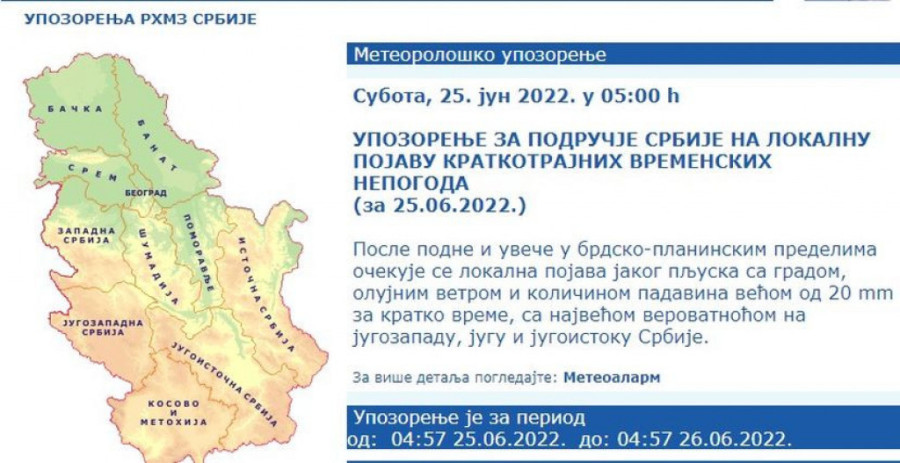 RHMZ izdao upozorenje, očekuju se nepogode: U pojedinim delovima Srbije vreme veoma opasno, upaljen meteoalarm (FOTO)