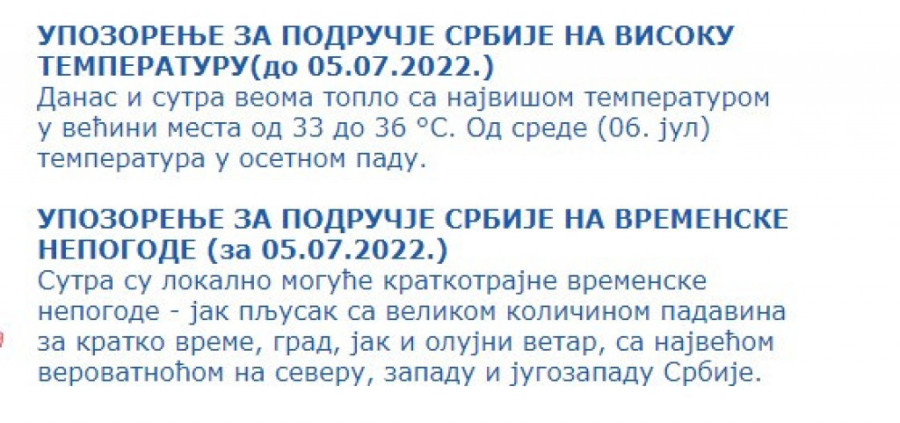 Nova upozorenja iz RHMZ-a - letnje vreline će uskoro utihnuti: Sledi osetni pad temperature!