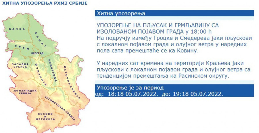 Pljusak, grmljavina i grad: Najnovije upozorenje RHMZ!