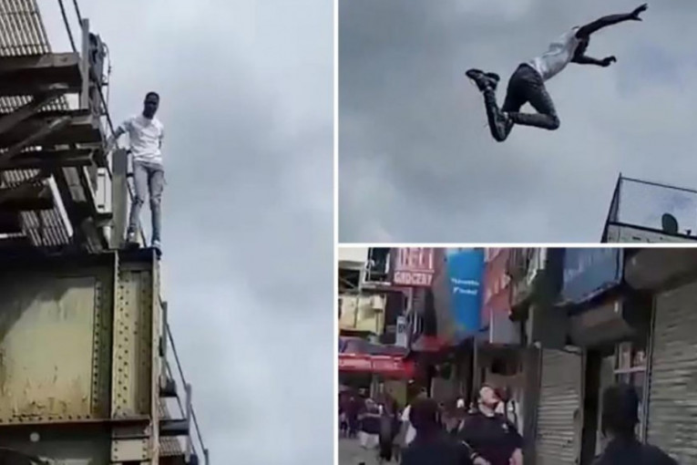 Jezive scene u Njujorku: Bežao od policije, popeo se uz stub, pa izveo akrobaciju zbog koje su svi zanemeli (VIDEO)
