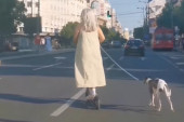 "Ovaj narod je potpuno poludeo": Žena nasred Terazija vozi trotinet i šeta psa na povocu! (VIDEO)