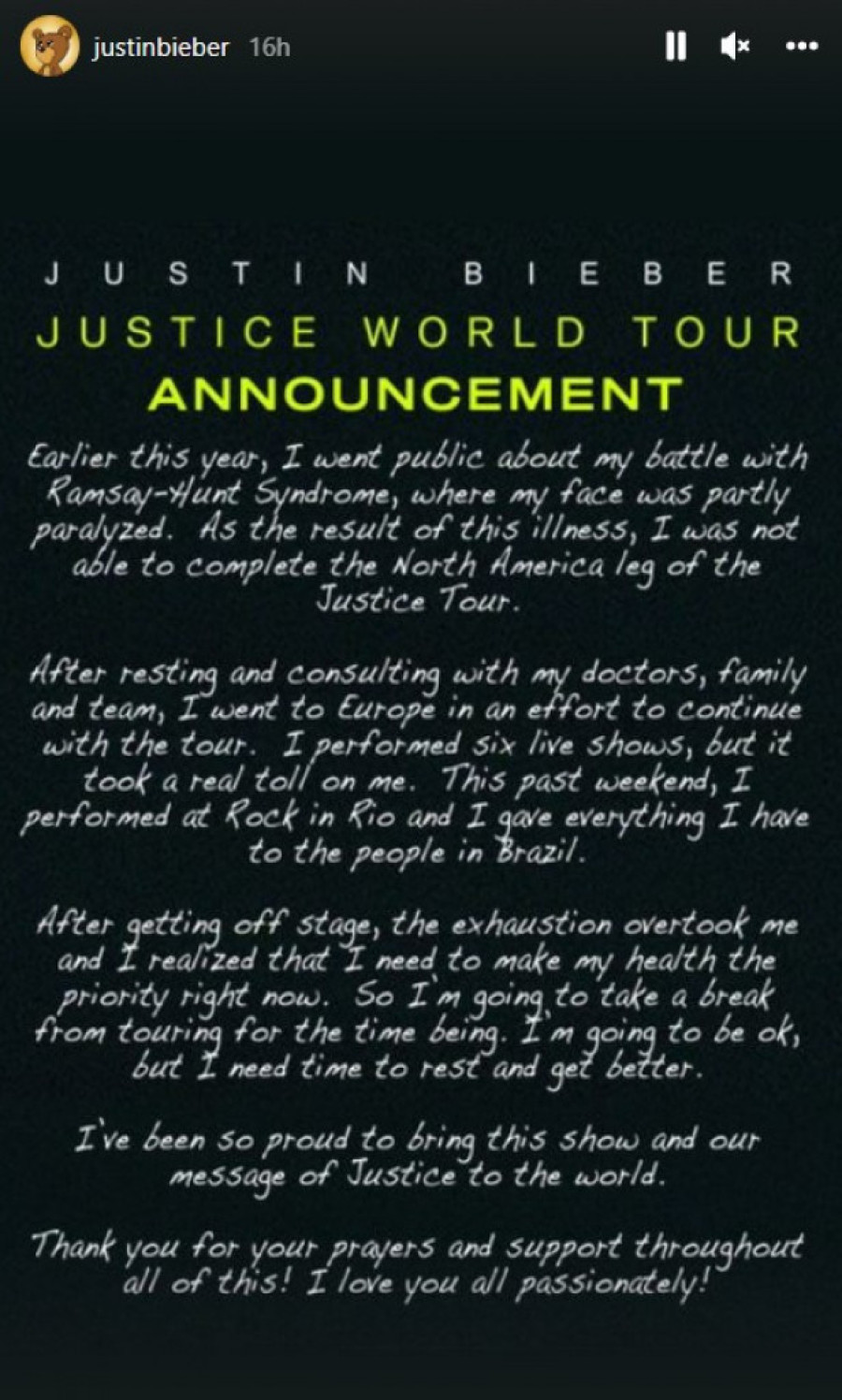 Džastin Biber se povlači: Zbog lošeg zdravstvenog stanja ponovo pravi pauzu usred svetske turneje