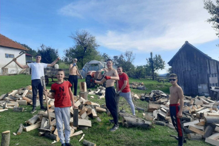 Bravo, deco! Dečaci iz Užica zasukali rukave i za tili čas spremili prabaki drva za zimu (FOTO)
