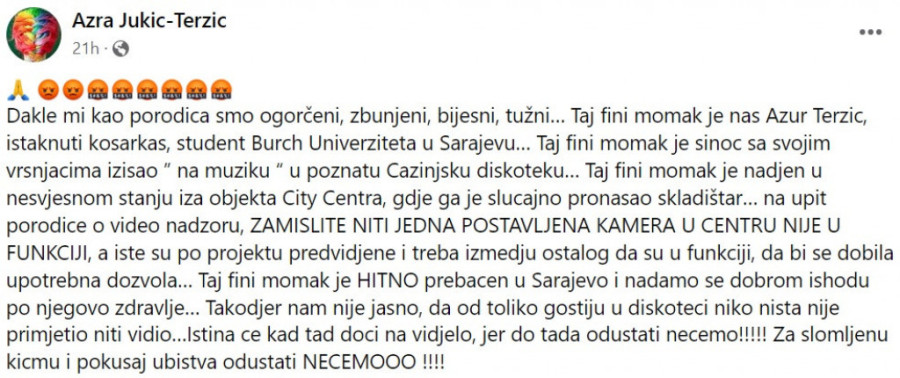 Mladom košarkašu slomljena kičma, kamere nisu radile, porodica sumnja na pokušaj ubistva!