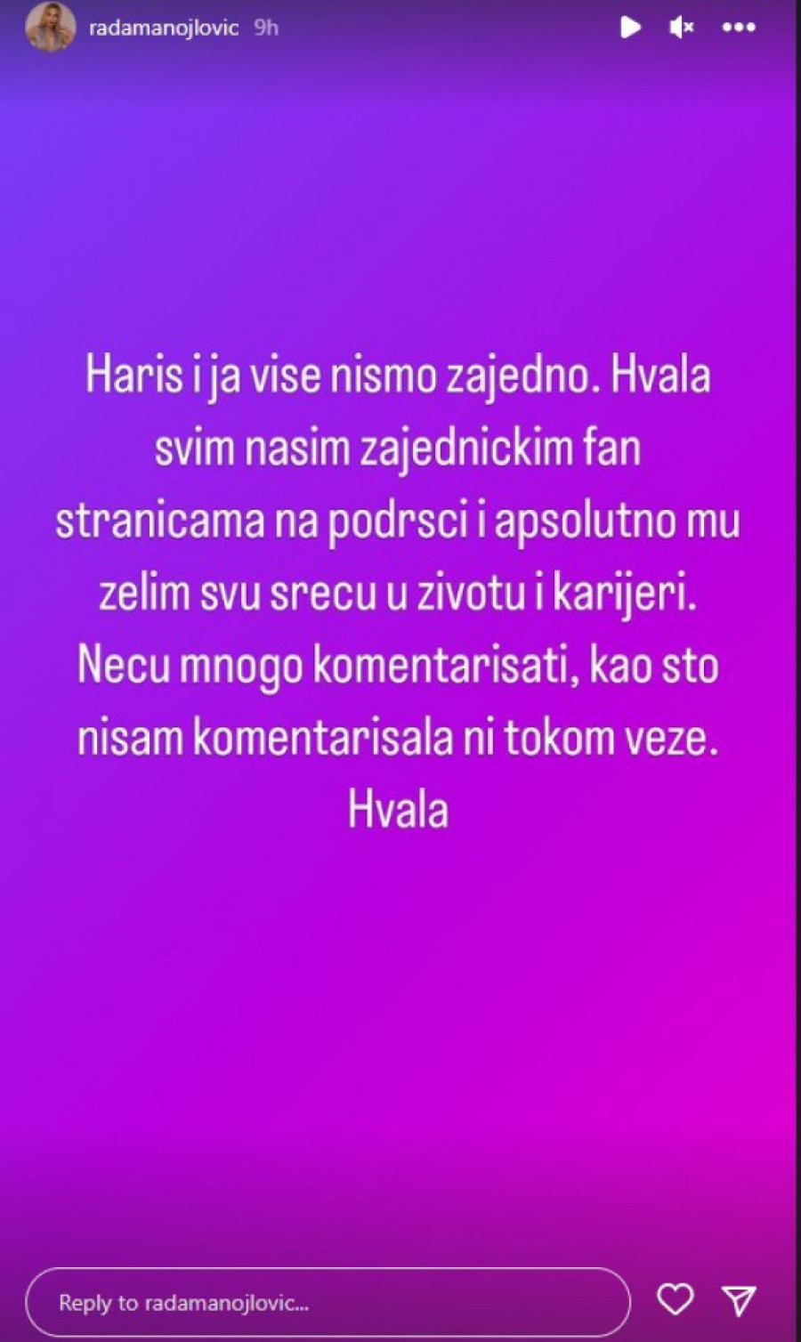 Rada Manojlović konačno potvrdila: Haris i ona su raskinuli, obratila mu se ovim rečima (FOTO)