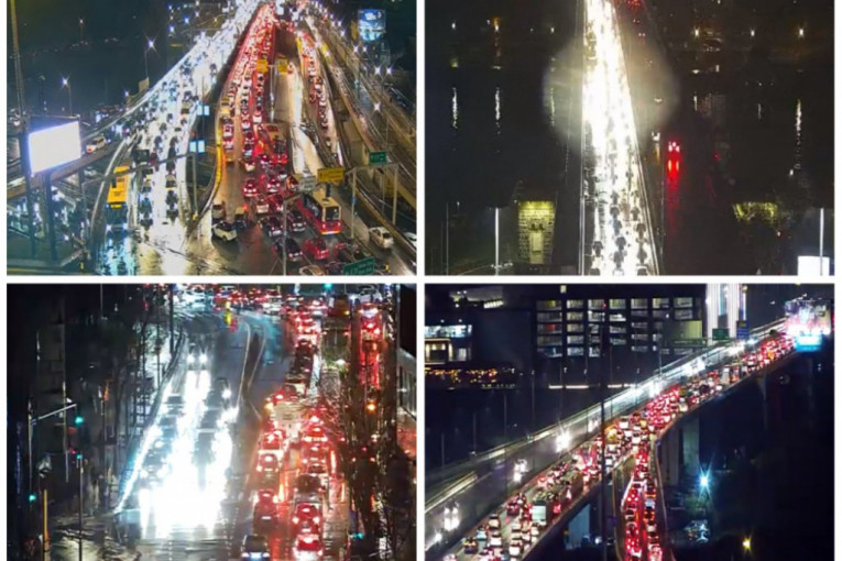 Kišni petak uzeo svoj danak u prestonici: Na glavnim saobraćajnicama veliki zastoji, vozila "mile" na mostovima (FOTO)