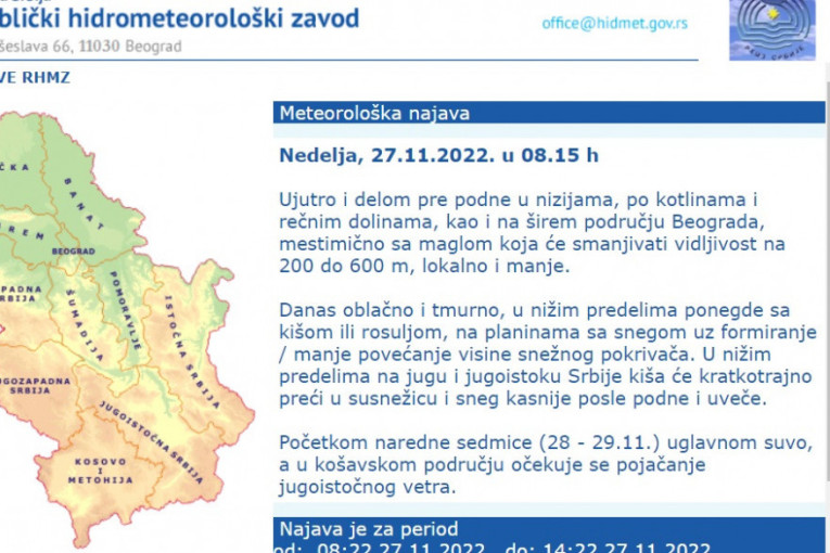Stiže sneg i u niže delove Srbije! Danas će padati u jednom delu zemlje