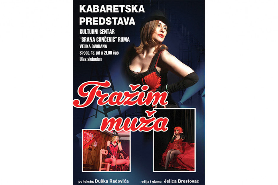24SEDAM RUMA Kabaretska predstava "Tražim muža" u sredu u Kulturnom centru "Brana Crnčević"