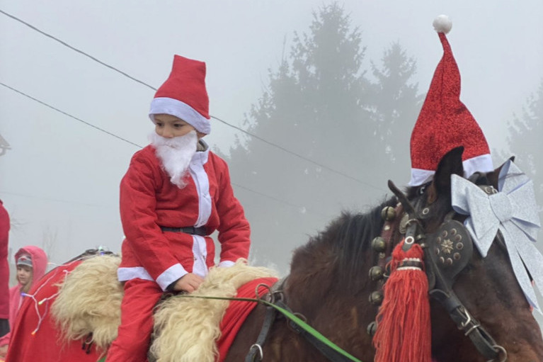 Prelepa slika iz sela Gorobilje: Konj Čarli vuče kočiju sa paketićima, a mali Miloš ima ulogu Deda Mraza (FOTO)