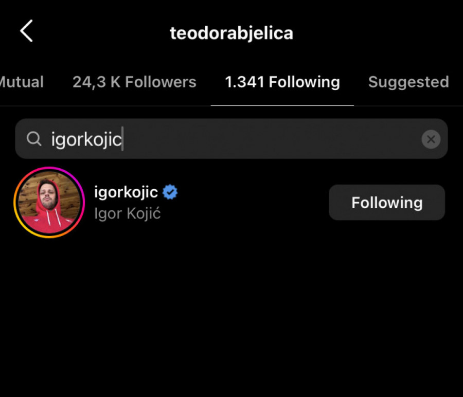 Teodora prati Igora na Instagramu