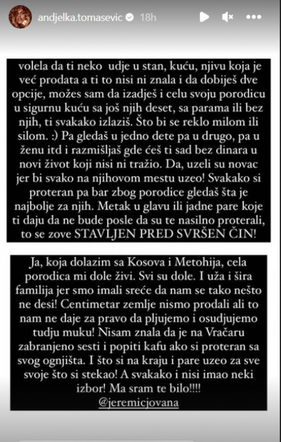 Objava Anđelke Tomašević